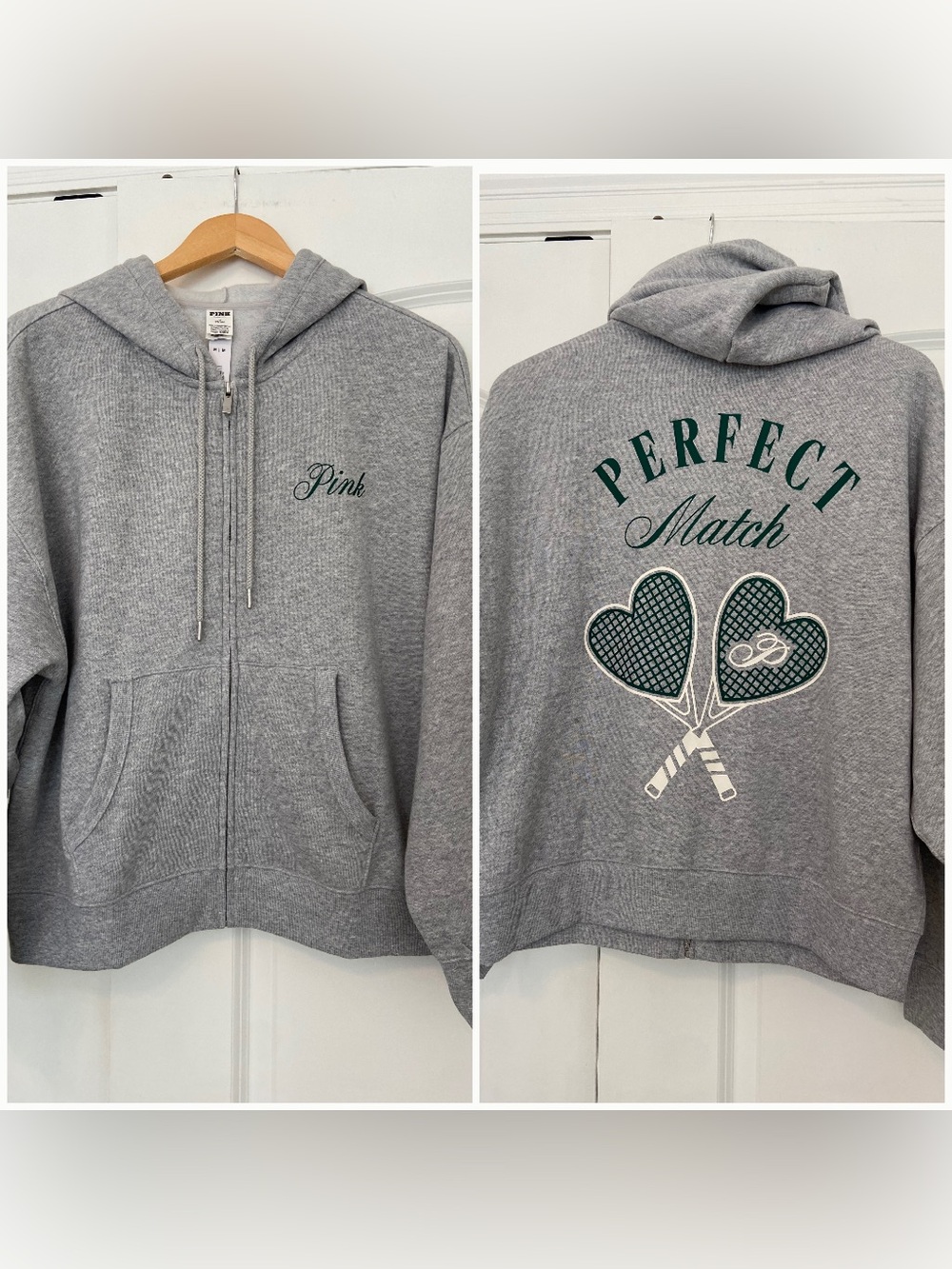 NWT VS PINK Gray Zip Up Hoodie Medium Perfect Match Tennis Pickleball